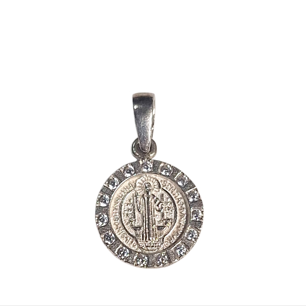 Sterling Silver Saint Benedict San Benito Medal Pendant Charm 2.63g 1" Marked